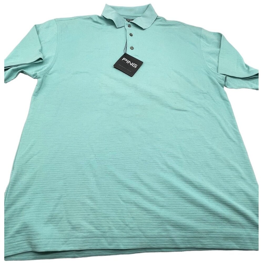 Ping Collection Karsten men's Jacquard sport shirt medium aqua 3 mother of READ